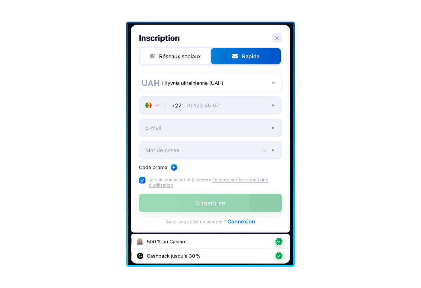 Remplissez le formulaire avec vos informations personnelles et créez un mot de passe.