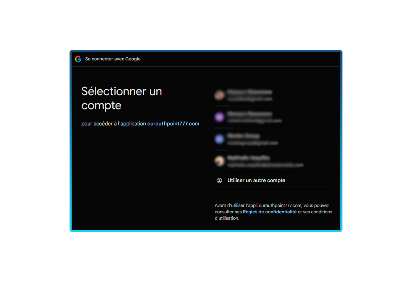 Entrée de vos informations d'identification