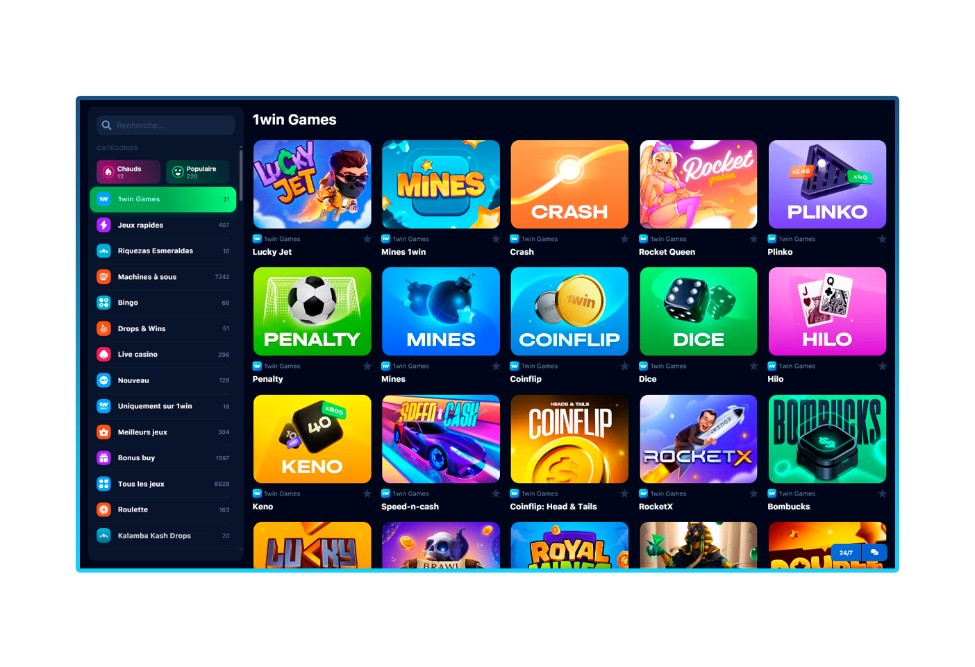 Sélectionnez le jeu dans la section casino de 1Win.